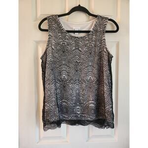 Chico's Lace Sleeveless Top Tank Black Scalloped Edges Size 1 Small